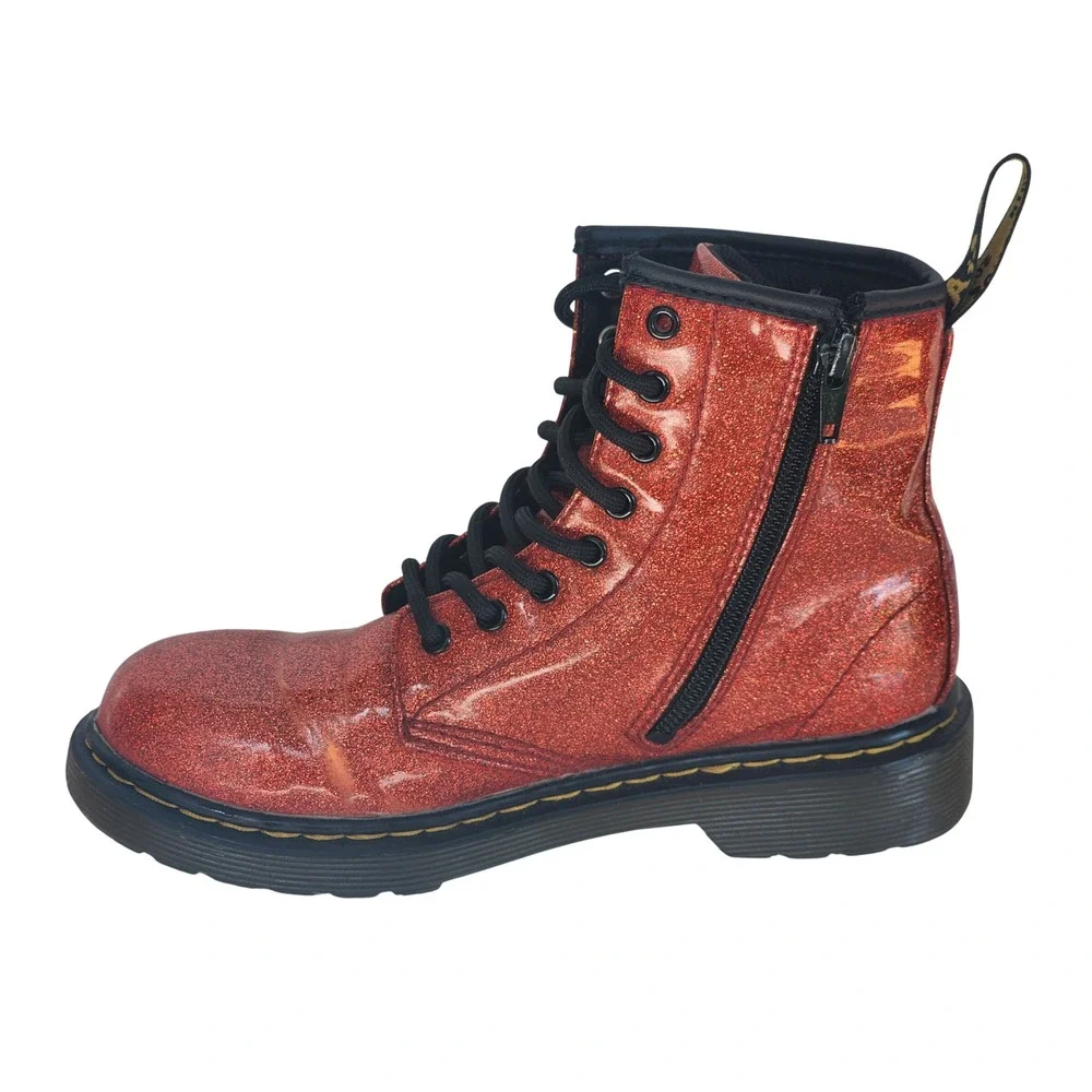 Dr. Martens 1460 Glitter J Red Sparkle Lace Up Side Zip Boots Kids Size 2 US